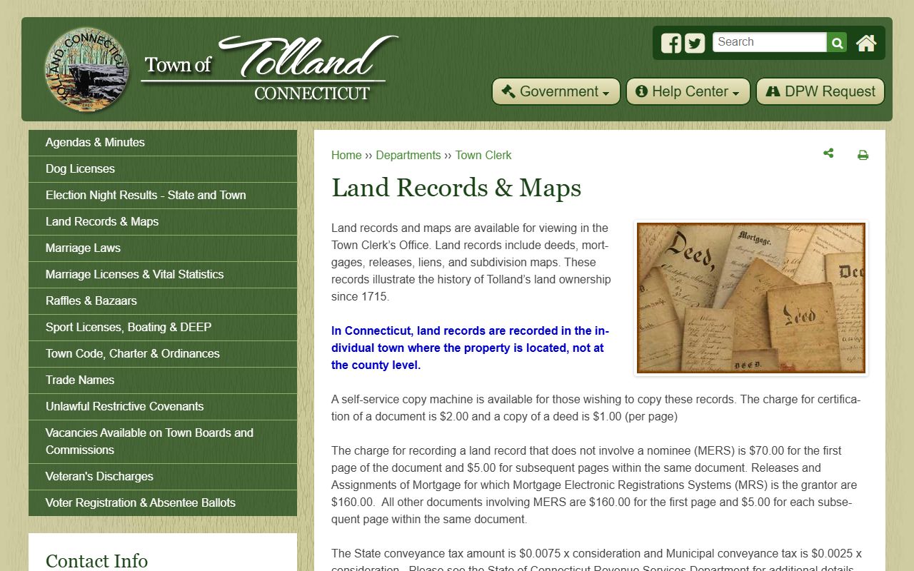 Tolland County property records reference image
